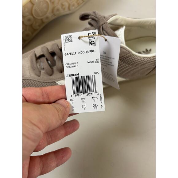 Adidas Originals Gazelle Indoor Pro Men’s 8.5 | Taupe Gray White Retro Sneakers - Picture 9 of 9